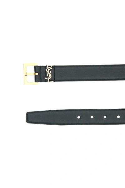 Shop Saint Laurent Ysl Leather Belt In Black