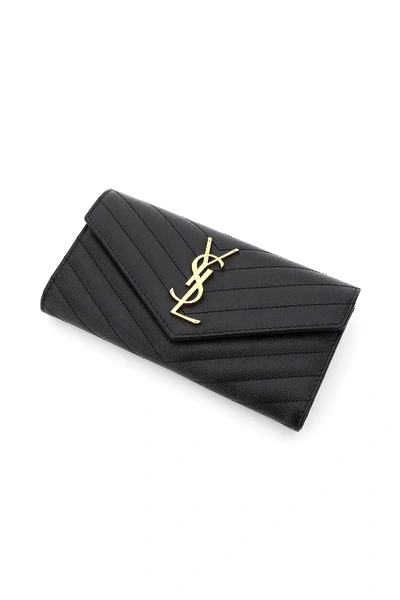 Shop Saint Laurent Monogram Matelassé Wallet In Black