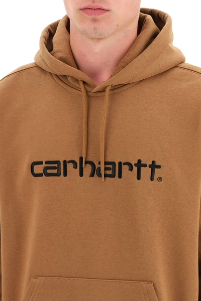 Shop Carhartt Hoodie With Logo Embroidery In Brown,black