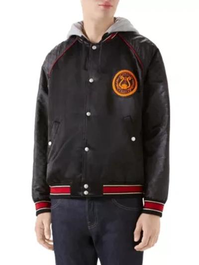 Shop Gucci Japanese Hooded Varsity Jacket In Black