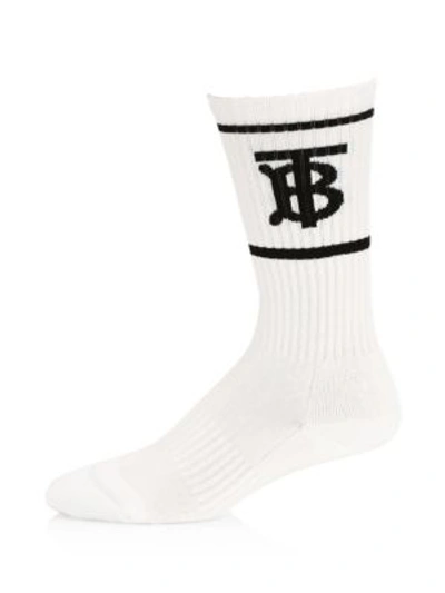 Shop Burberry Monogram Dual Stripe Sport Crew Socks In White