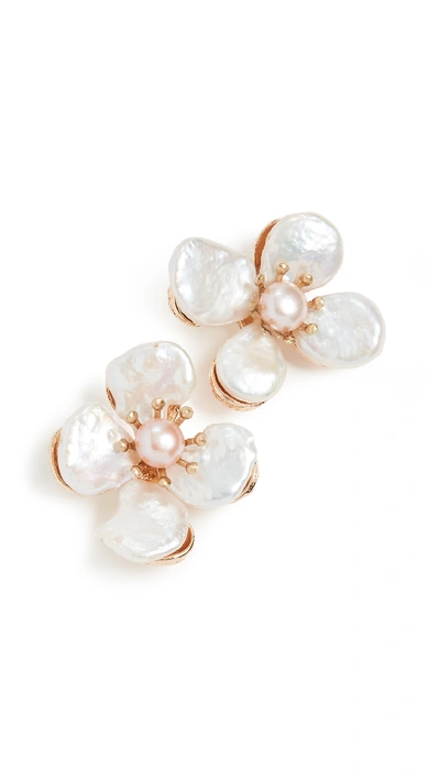 Shop Shashi Perle Blossom Earrings In Pearl/gold