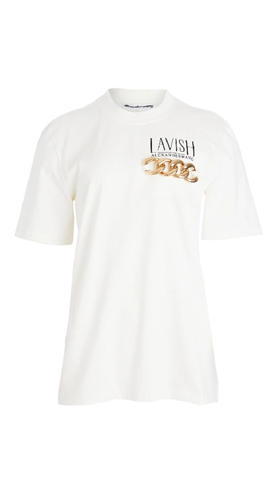 Shop Alexander Wang Short Sleeve T-shirt With Print & Chain In Soft White