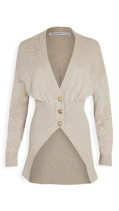 Shop Alexander Wang Oversized Cardigan With Smocked Waist In Light Oatmeal Melange