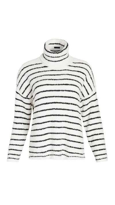 Shop Atm Anthony Thomas Melillo Chenille Funnel Neck Sweater In Black/white Stripe