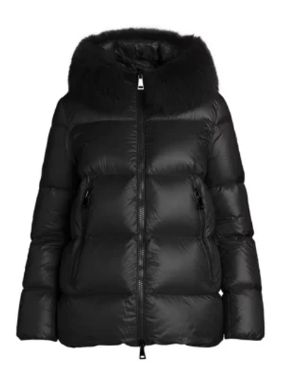 Shop Moncler Serifur Fox Fur-trim Hood Quilted Down Jacket In Black