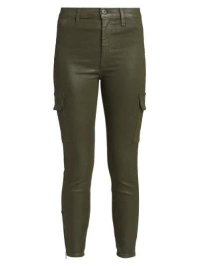 Shop 7 For All Mankind High-rise Coated Skinny Cargo Pants In Army Coated