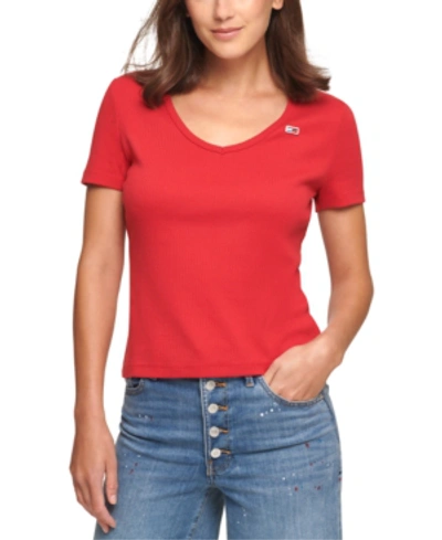 Shop Tommy Jeans V-neck T-shirt In Scarlet