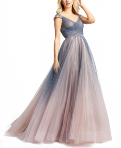 Shop Mac Duggal Ombre Ballgown In Charcoal Ombre