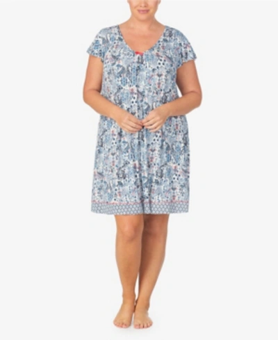 Shop Ellen Tracy Women's Plus Size Short Sleeve Chemise In Blue Paisley