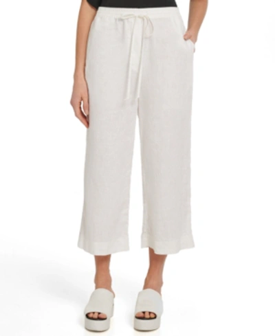 Shop Dkny Linen Wide-leg Pants In Ivory