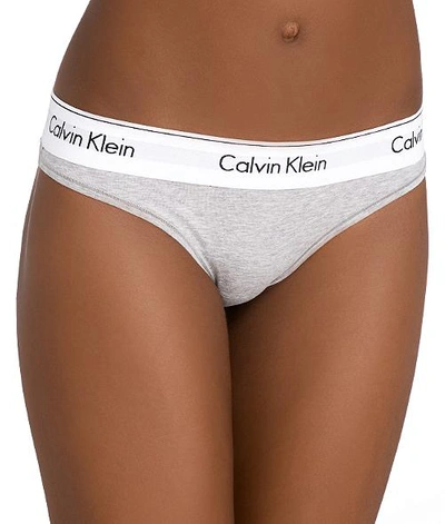 Shop Calvin Klein Modern Cotton Thong In Grey Heather