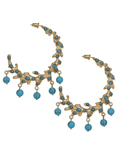 Shop Christie Nicolaides Bianca Hoops Turquoise In Gold