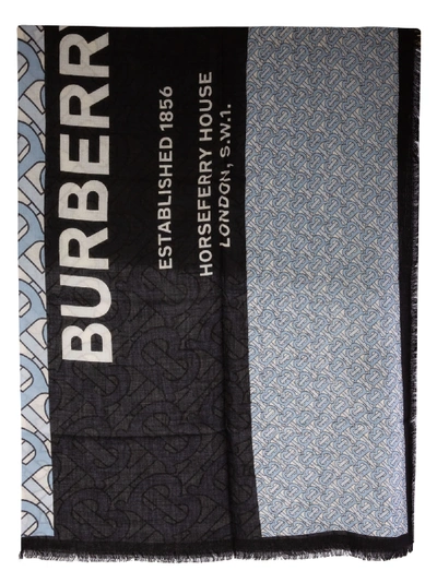 Shop Burberry Horseferry Text Foulard In Pale Blue