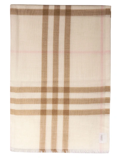 Shop Burberry Giant Check Gauze Scarf In White/alabaster