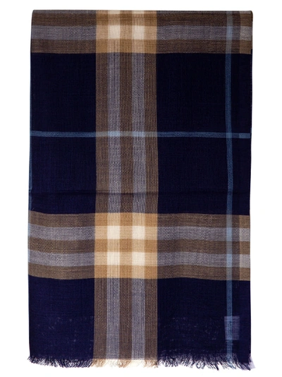 Shop Burberry Giant Check Gauze Scarf In Inky Blue