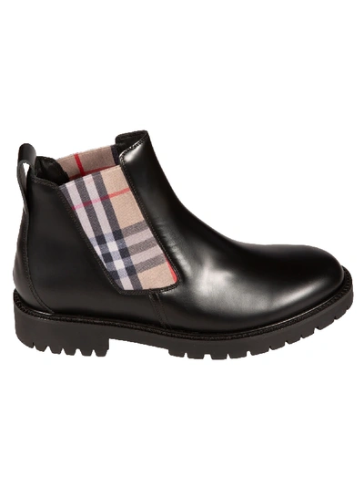 Shop Burberry Side Check Elastic Chelsea Boots In Black