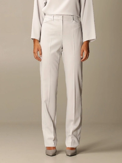 Shop Emporio Armani Trousers In Virgin Wool Blend In Pearl