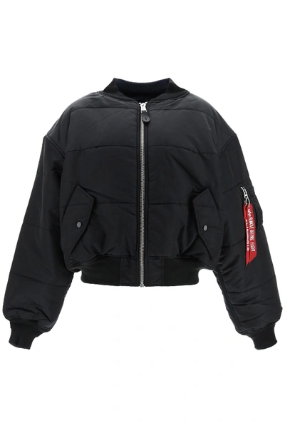 Shop Vetements Reversible Crop Bomber Jacket In Black Navy (black)