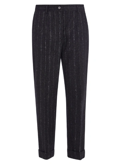 Shop Dolce & Gabbana Cropped Stripe Trousers In White/black