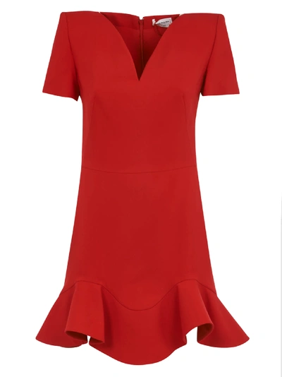 Shop Alexander Mcqueen V-neck Flared Hem Dress In Red