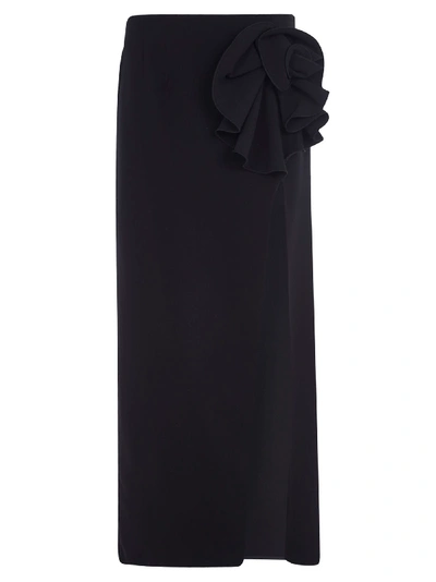 Shop Magda Butrym Side-slit Floral Applique Long Skirt In Black