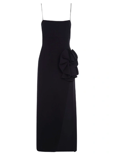 Shop Magda Butrym Side Slit Floral Applique Long Dress In Black