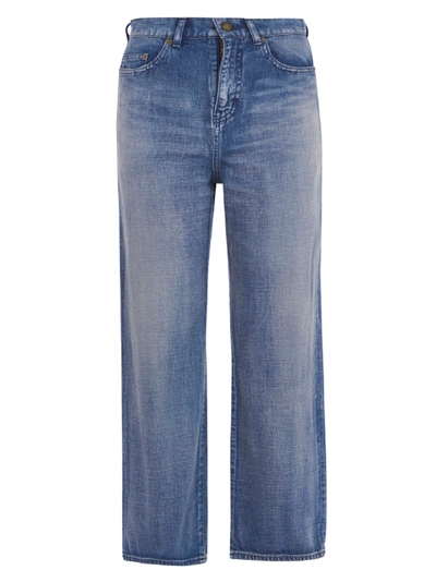 Shop Saint Laurent Straight-leg Cropped Jeans In Blue Denim