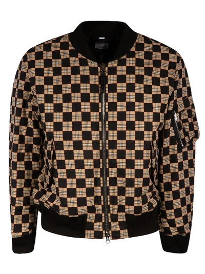 Shop Burberry Brookland Checkboard Bomber In Archive Beige