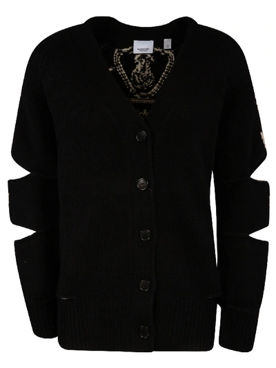 Shop Burberry V-neck Buttoned Cardigan In Black/white