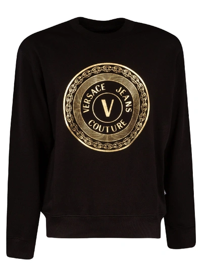 Shop Versace Jeans Couture Logo Front Print Sweatshirt In Black