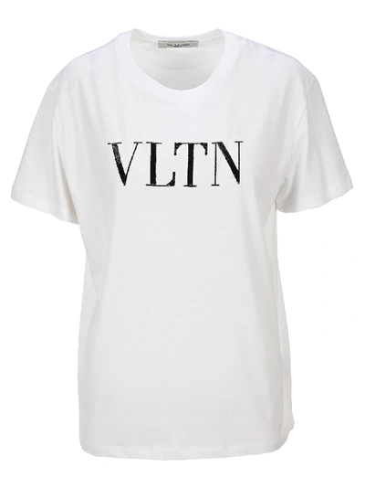 Shop Valentino Vltn Sequines Printed T-shirt In White + Black