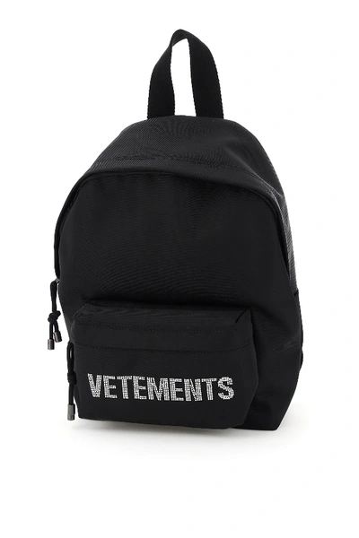 Shop Vetements Rhinestone Logo Small Backpack In Black (black)