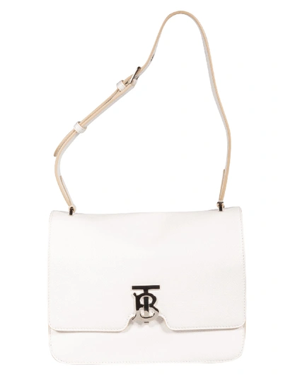 Shop Burberry Logo Plaque Flap Shoulder Bag In White