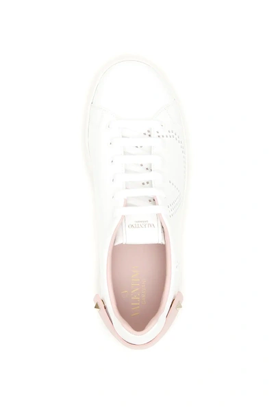 Shop Valentino Vlogo Backnet Leather Sneakers In White,pink