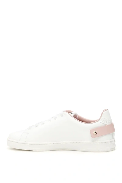 Shop Valentino Vlogo Backnet Leather Sneakers In White,pink