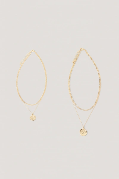 Shop Na-kd Double Coin Drop Layered Necklace Gold