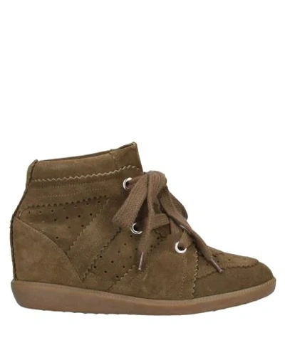Shop Isabel Marant Woman Sneakers Khaki Size 5 Soft Leather In Beige