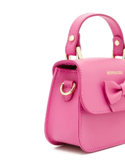 Shop Monnalisa Bow Detail Logo Tote Bag In Pink