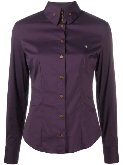 Shop Vivienne Westwood Logo Embroidered Curved Hem Shirt In Purple