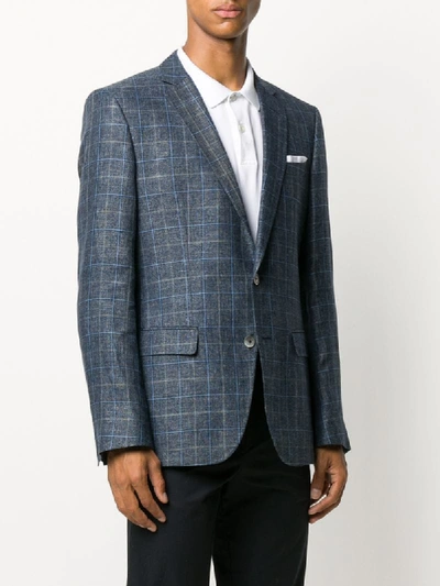 Shop Hugo Boss Fine Knit Check Patterned Blazer In Blue