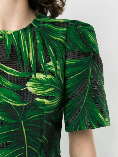 Shop Dolce & Gabbana Leaf-print Flocked Midi Dress In Green