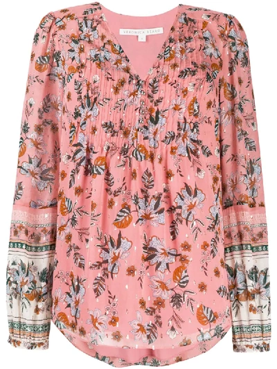 Shop Veronica Beard Floral Print Pleated-front Blouse In Pink