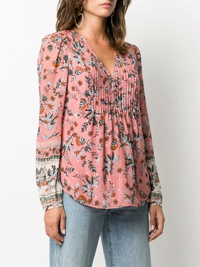 Shop Veronica Beard Floral Print Pleated-front Blouse In Pink