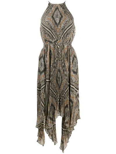 Shop Michael Michael Kors Geometric-print Pleated Dress In Neutrals