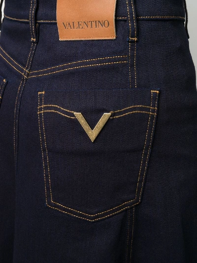 Shop Valentino Denim Midi Skirt In Blue