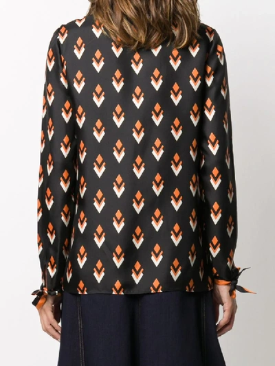 Valentino Pussy-bow Diamond-print Silk Top In Black