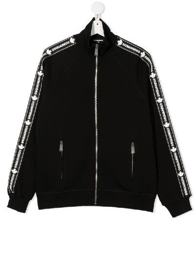 Shop Dsquared2 Zip Jacket With Logo Taped Sleeves In Black