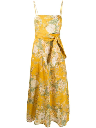 Shop Zimmermann Dame Floral Flared Midi Dress In Yellow