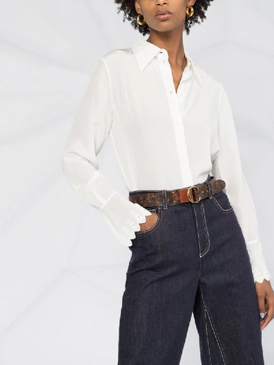 Shop Chloé Long-sleeve Scallop-cuff Shirt In White